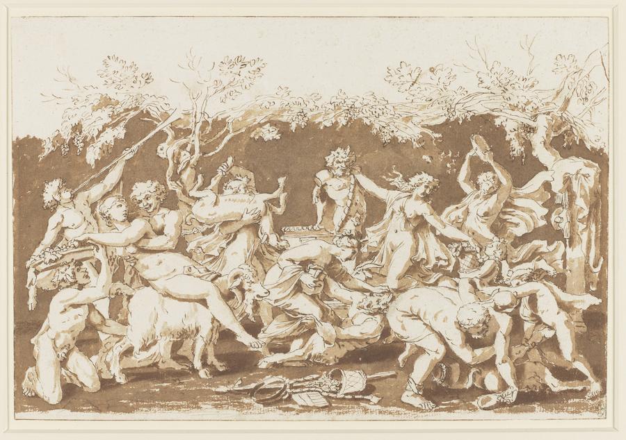 Nicolas Poussin The Triumph of Pan, about 1635-6 Pen and ink with wash over black chalk and stylus 22.9 x 33.5 cm The Royal Collection / HM Queen Elizabeth II (RCIN 911995) Royal Collection Trust / © Her Majesty Queen Elizabeth II 2021 