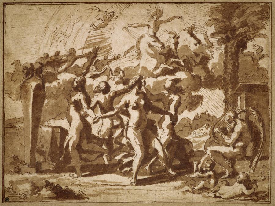 Nicolas Poussin Study for A Dance to the Music of Time, about 1634 Ink and wash on paper 14.8 x 19.9 cm Scottish National Gallery (D5127) © National Galleries of Scotland 