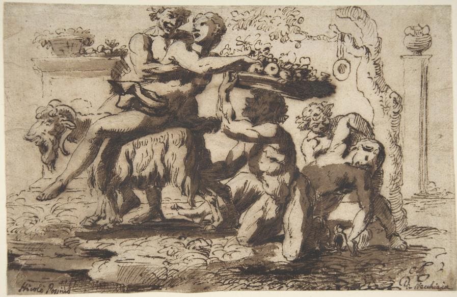 Nicolas Poussin Bacchanal, about 1635-6 Pen and brown ink, brush and brown wash, over faint black chalk underdrawing 13.3 × 20.6 cm The Metropolitan Museum of Art, New York Purchase, David T. Schiff Gift, 1998 (1998.225) © The Metropolitan Museum of Art, New York 