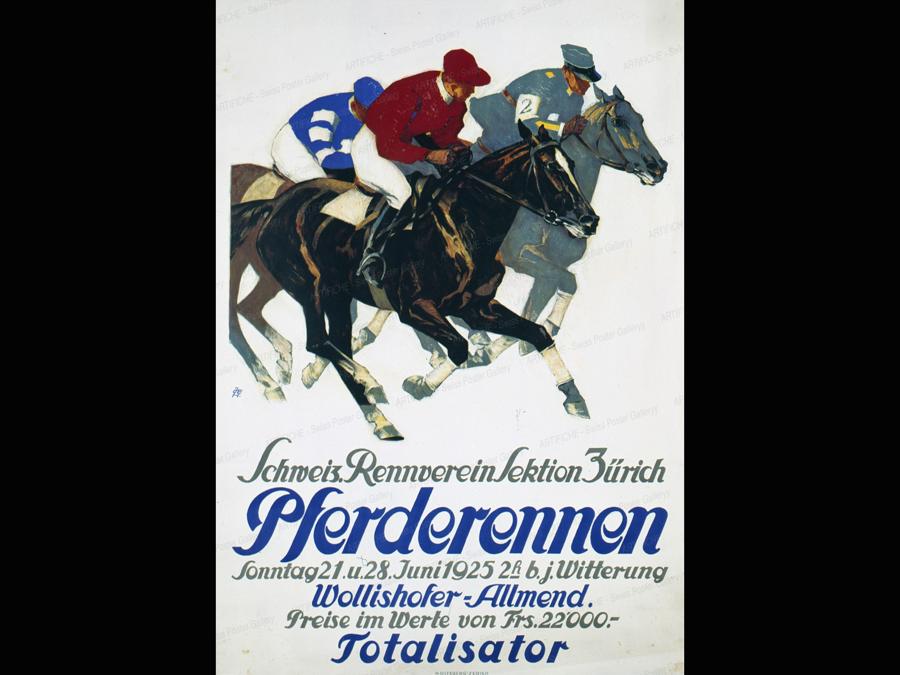 Iwan Edwin Hugentobler, Horse Racing Zurich 1925-1966, litografia 128x90. 