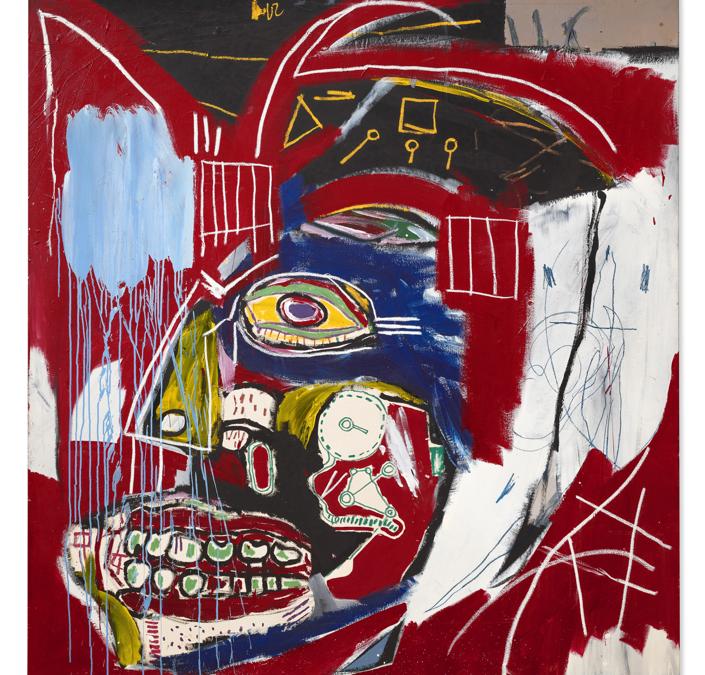 Jean-Michel Basquiat (1960-1988). In This Case signed, titled and dated ’”IN THIS CASE” 1983 Jean Michel Basquiat’ (on the reverse) acrylic and oilstick on canvas 77 7/8 x 73 ¾ in. (197.8 x 187.3 cm.) Executed in 1983. Price realised: USD 93,105,000