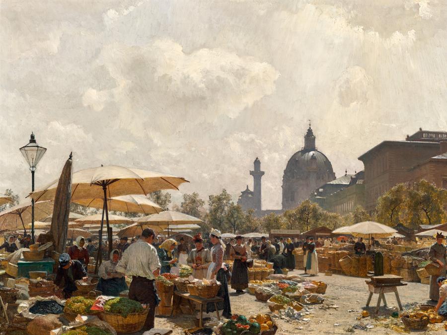 Carl Moll, Il Naschmarkt a Vienna, 1894.Olio su tela, 86x119 cm.© Belvedere, Vienna. Ph.J.Stoll