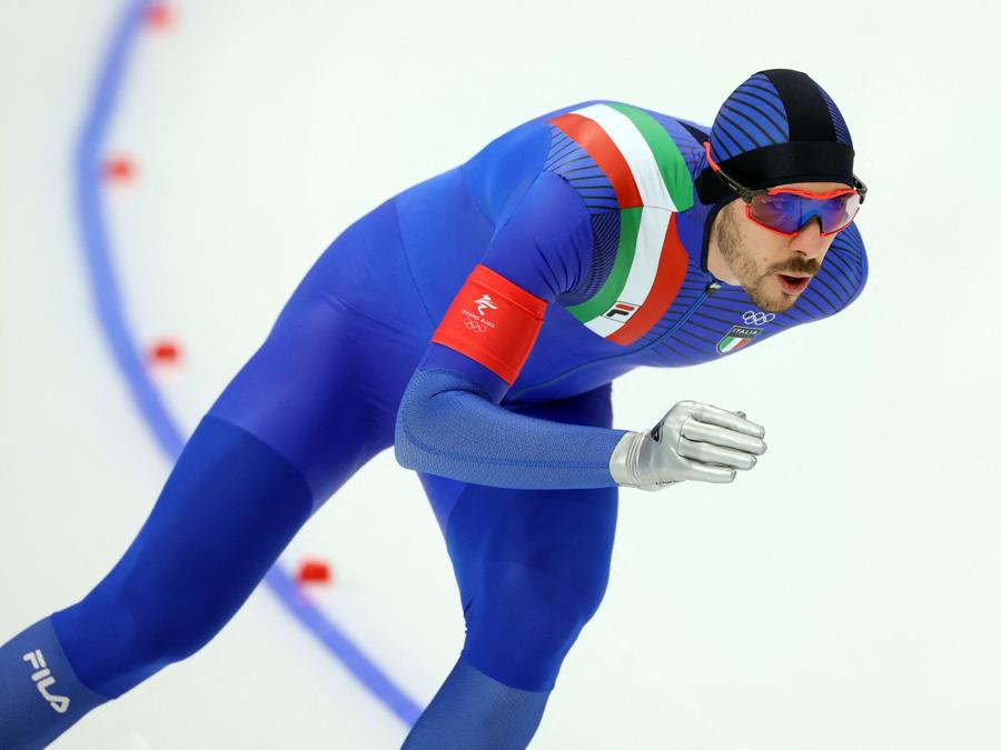 11 febbraio 2022-  Davide Ghiotto, pattinaggio 10.00 metri, medaglia di bronzo. Reuters/Phil Noble