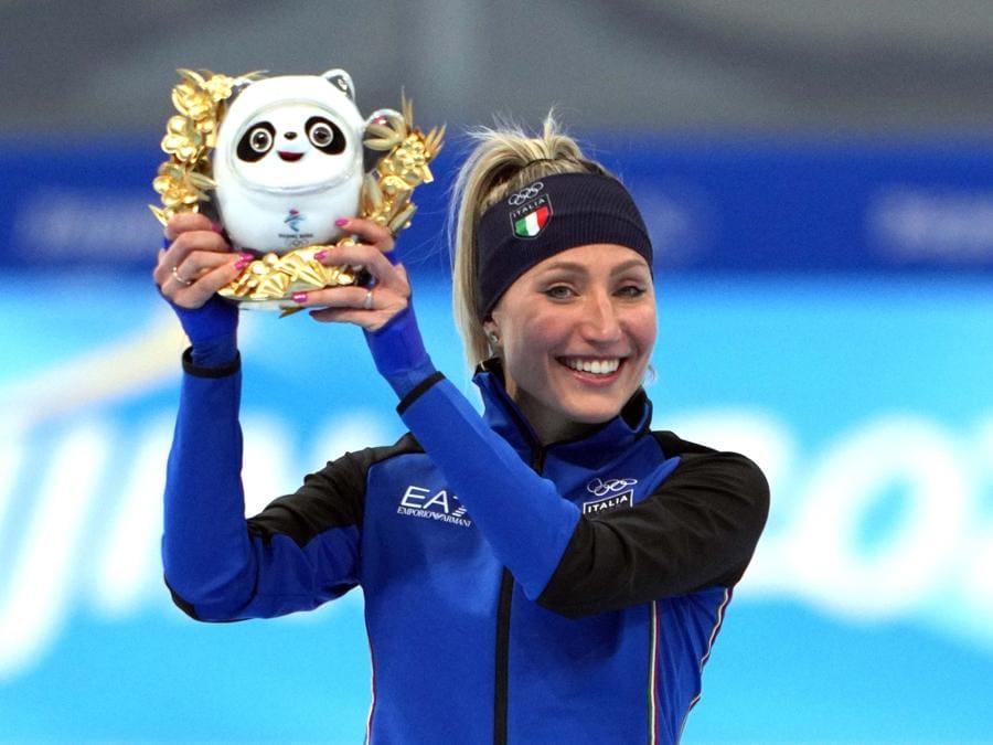 5 febbraio 2022 - Pattinaggio di velocità gara 3000m donne -  Francesca Lollobrigida medaglia d'argento  (foto IPP/SPUTNIK/Alexander Vilf)
