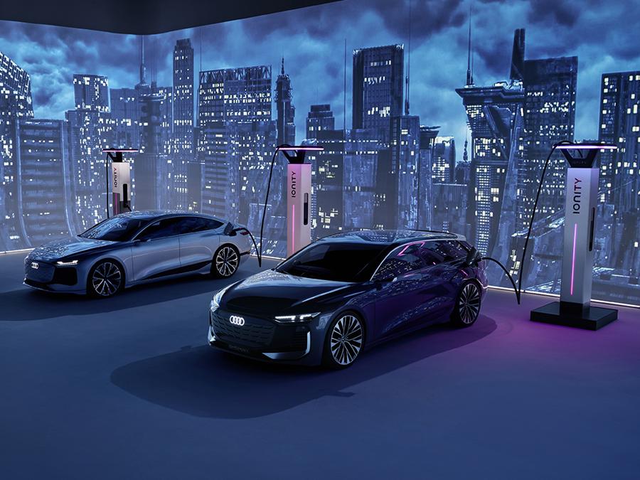 Audi A6 Avant e-tron concept, Colour: Neptune Valley. Audi A6 e-tron concept, Colour: Helio Silver.
