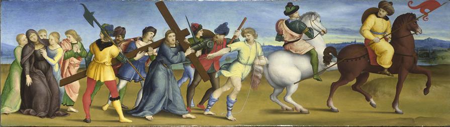 Raphael  - The Procession to Calvary - about 1504-5  - Oil on poplar  - 24.4 x 85.5 cm (© The National Gallery, London)