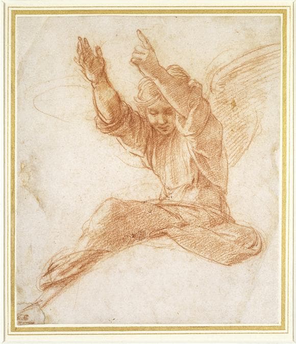 Raphael, An Angel - Pen and brown ink over geometrical indications in blind stylus, 17.9 × 20.6 cm - The Ashmolean Museum, University of Oxford (© Ashmolean Museum, University of Oxford)