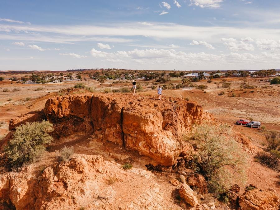Aerial view of tourists at Coolgardie Bluff, Coolgardie 