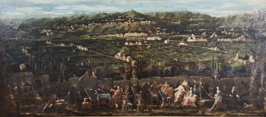 Alessandro Magnasco (Genova, 1667-1749), Trattenimento in un giardino di Albaro, 1745 – 1747 circa, olio su tela, 86,3 x 198 cm. Genova, Musei di Strada Nuova, Palazzo Bianco  