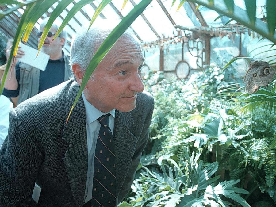 1998 - Il giornalista Piero Angela alla cerimonia di inaugurazione di due serre asburgiche che ospitano, nel parco di Miramare di Trieste, oltre 2000 farfalle tropicali. (Sterle/. Ansa/JI)