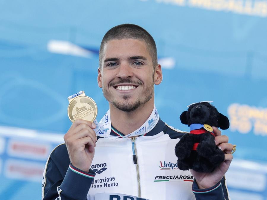 14 agosto - Nuoto sincronizzato - Giorgio Minisini - oro - libero individuale maschile. (ANSA/Giuseppe Lami)