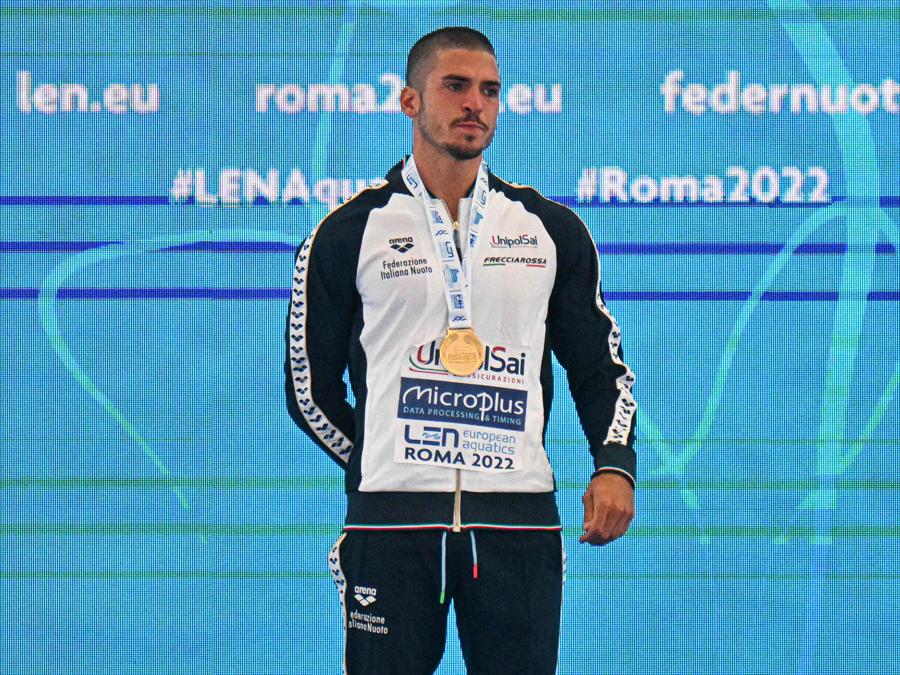 12 agosto - Nuoto sincronizzato - Giorgio Minisini - oro - Nuoto Artistico Maschile Tecnico singolo. (Photo by Alberto PIZZOLI / AFP)