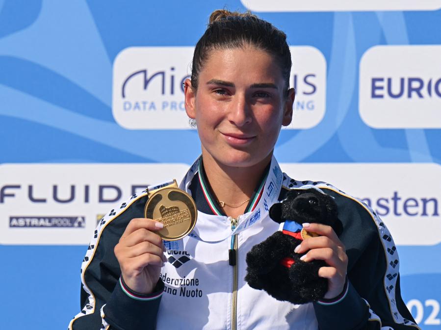 16 agosto - Tuffi - Elena Bertocchi  - oro - trampolino femminile da 1m. (Photo by Alberto Pizzoli / AFP)