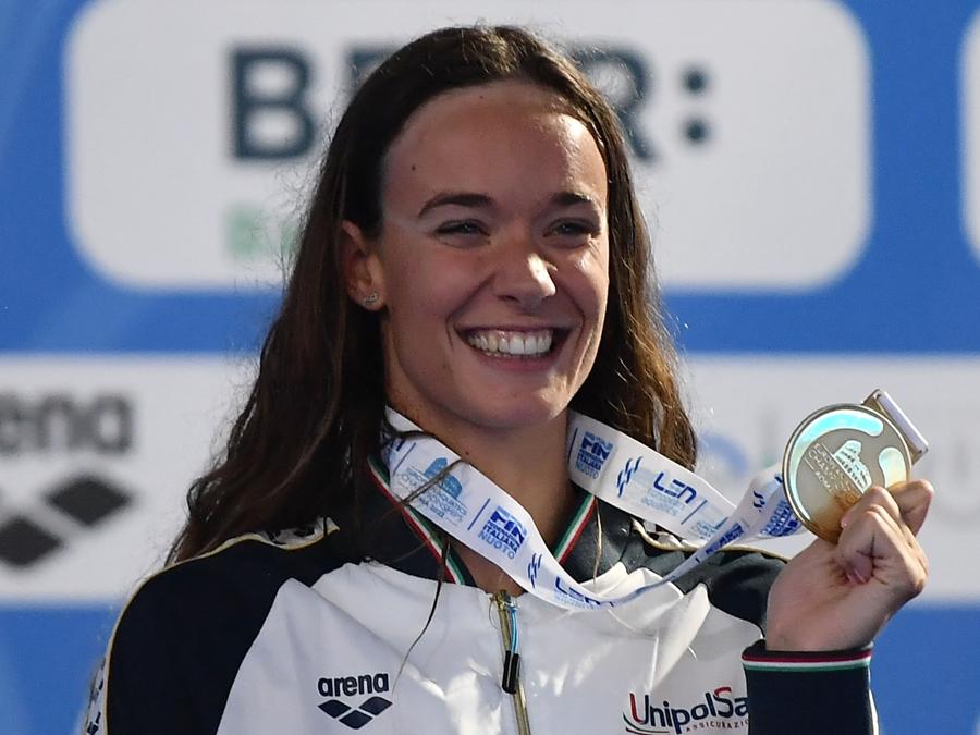 16 agosto - Margherita Panziera  - oro - 100m dorso femminile. (Photo by Filippo Monteforte / AFP)