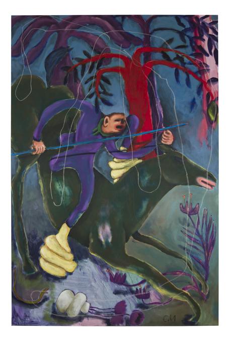 Conny Maier - Dominieren 1/3, 2021 - Oil, oil pen and pigments on canvas -Triptych each 300 x 200 x 5 cm - in total 332 x 635 x 30 cm (© Conny Maier. Courtesy of König Galerie - Foto: Thomas Bruns)