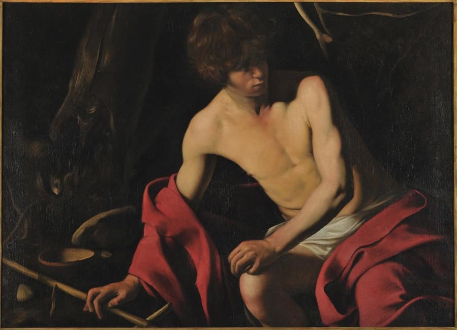 Caravaggio (Michelangelo Merisi). San Giovanni Battista, 1604-1606, olio su tela, cm 94 x 131. Gallerie Nazionali di Arte Antica, Galleria Corsini, Roma
