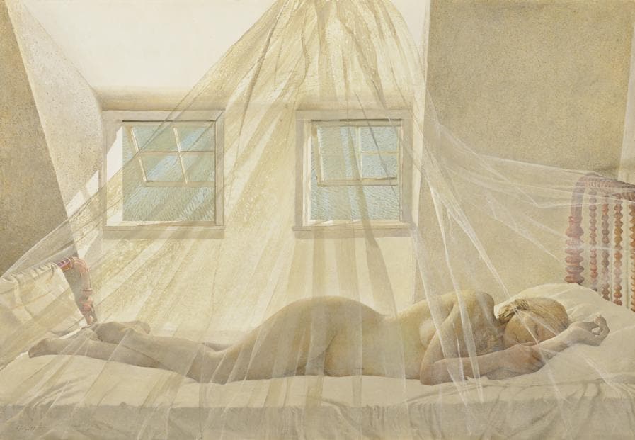 ANDREW WYETH (1917-2009). Day Dream, signed ’A. Wyeth’ (lower left) tempera on panel 19 x 27 1/4 in. (48.3 x 69.2 cm.). Painted in 1980. $2,000,000-3,000,000