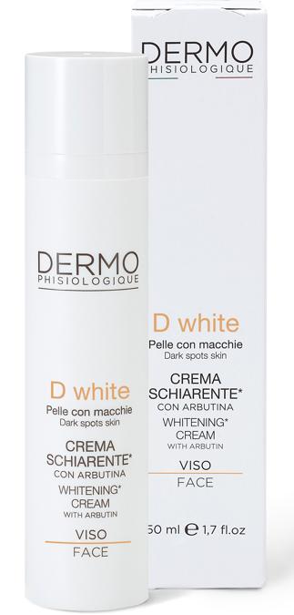 Dermophisiologique D white, un emulsione schiarente con arbutina e acido azelaico per inibire la produzione di melanina e attenuare le macchie localizzate ed estese