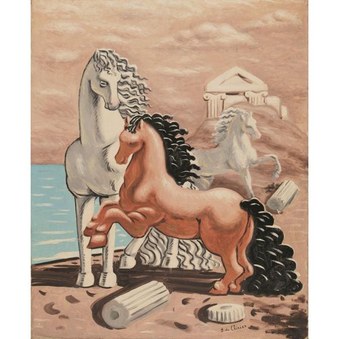 GIORGIO DE CHIRICO (1888-1978)  Cavalli sulla spiaggia, 1928-1930  Olio su tela Firmato in basso a destra Stima: 500.000/700.000 euro Venduto per : 603 520€ (tasse incluse) @Tajan 