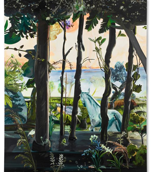 Emma Webster (b. 1989) Primavera signed E. Webster, titled Primavera, dated 2019 and variously inscribed (on the reverse) oil on linen,244.5 by 198.1 cm. 96¼ by 78 in. Executed in 2019. Estimate:40,000 - 60,000 GBP