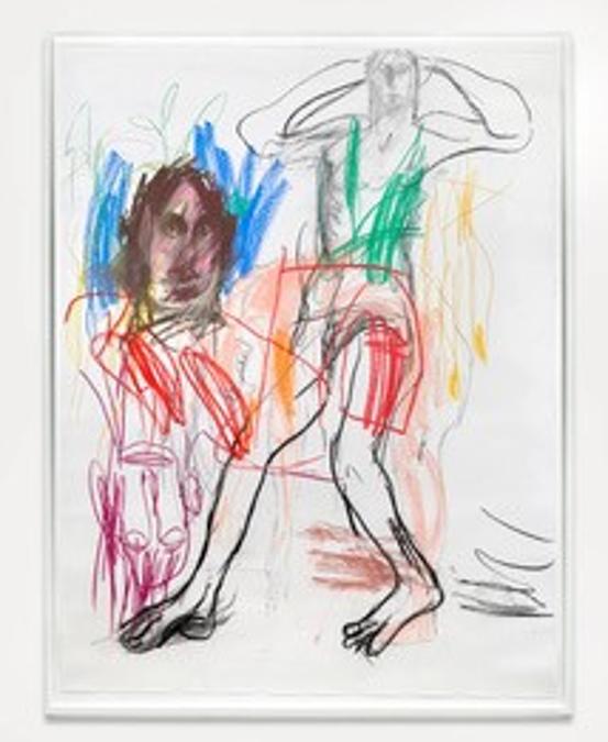 Cristina de Miguel, Four Things Happening At Once, 2023, oil stick on paper in white stained oak wood frame with Ultravue glass. Courtesy of the artist and V1 Gallery. Photo by Jan Søndergaard