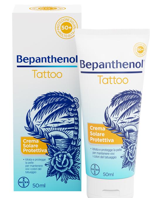 Bepanthenol Tattoo Crema Solare Protettiva SPF 50+ di Bayer Perfetto per proteggere i tatuaggi dal sole. Idrata e mantiene vivi i colori del tattoo. Contiene pantenolo, si assorbe rapidamente ed è resistente all'acqua