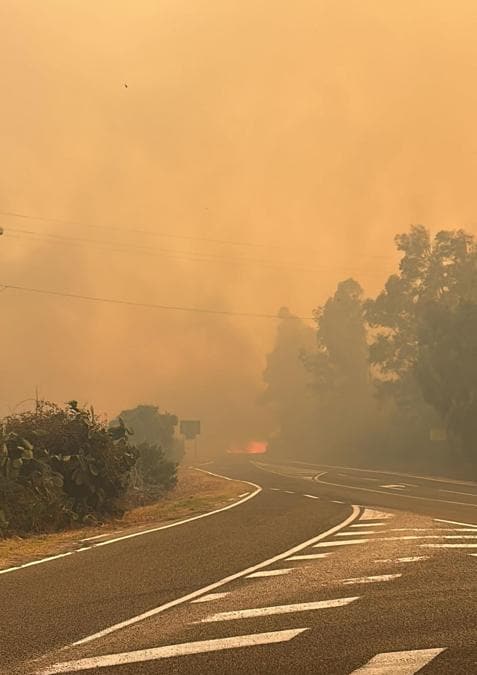 Un grosso incendio è divampato a metà pomeriggio a Monte Longu di Posada (Nuoro), nella costa nord orientale della Sardgena, in cui sono state evacuate diverse abitazioni. Le fiamme alimentate dal maestrale, si stanno spingendo velocemente verso Siniscola e il centro balneare de La Caletta. L'incendio è arrivato a ridosso delle case, alcune delle quali sono già state evacuate dai Vigili del fuoco del Comando Provinciale di Nuoro, intervenuti sul posto con sei squadre, 30 uomini e 12 mezzi. (NPK ANSA / Giorgio Fresu / Amministratore del territorio)