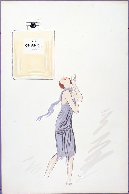 Litografia del profumo Chanel  N.5 di  Sem (Georges Gouarsat) pubblicata nel New York Times, 16 Dicembre 1924, Museo Carnavalet, Parigi. (Photo by Musee Carnavalet/Roger Viollet/Getty Images)