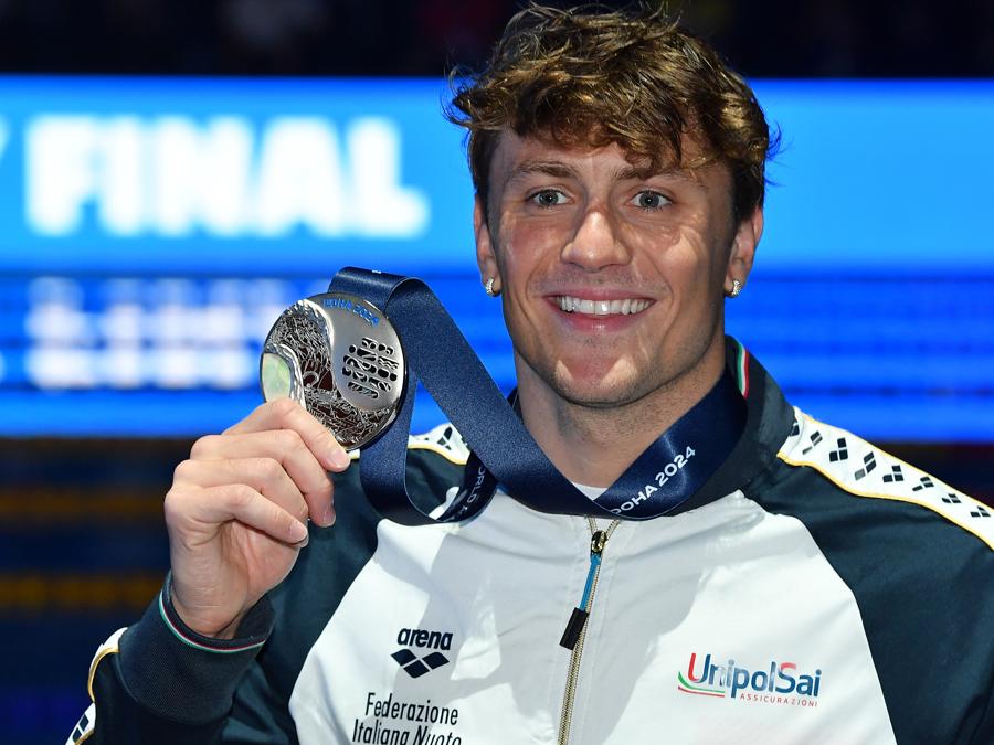 12 febbraio 2024  - Nicolò Martinenghi medaglia d’argento 100m rana ai Campionati mondiali di nuoto Doha 2024. (Photo by Gian Mattia D'Alberto / LaPresse)