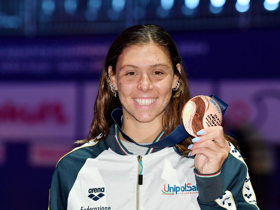 18 febbraio 2024 - Sara Franceschi  vince la medaglia di bronzo nei 400 metri misti durante i Campionati mondiali di nuoto di Doha 2024. (Photo by Gian Mattia D'Alberto / LaPresse)