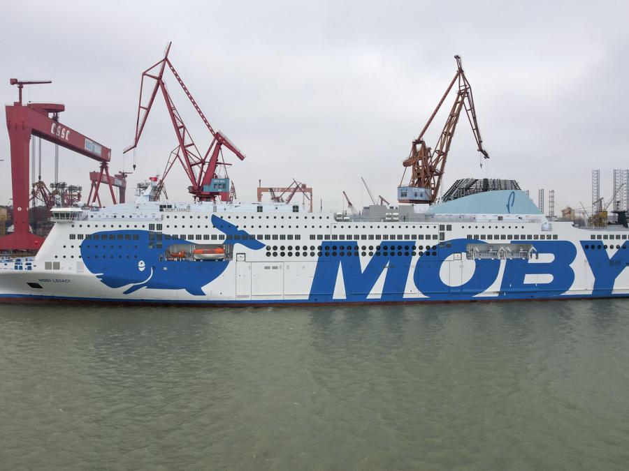 La Moby Legacy attraccata al porto di  Guangzhou City, al sud della Cina  nella provincia di Guangdong  (Imaginechina via AFP)