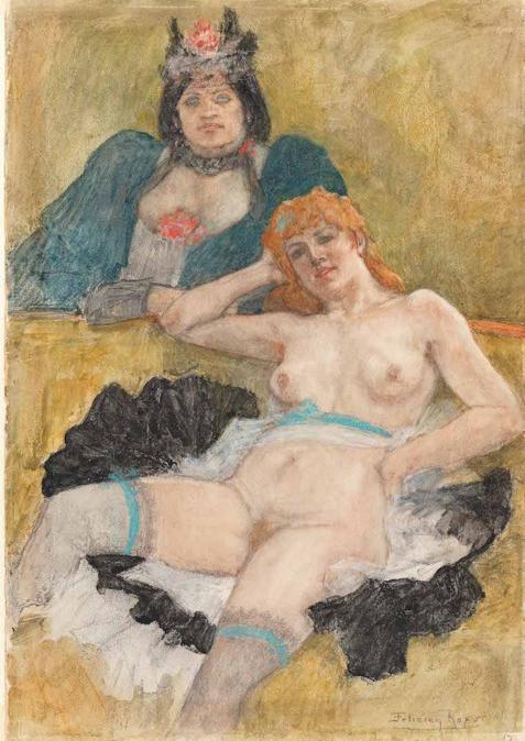 FÉLICIEN ROPS, Les Deux amies, 1880-1890, gouache, pastello secco, grafite e carboncino su carta velina, Provincia di Namur, Musée Félicien Rops