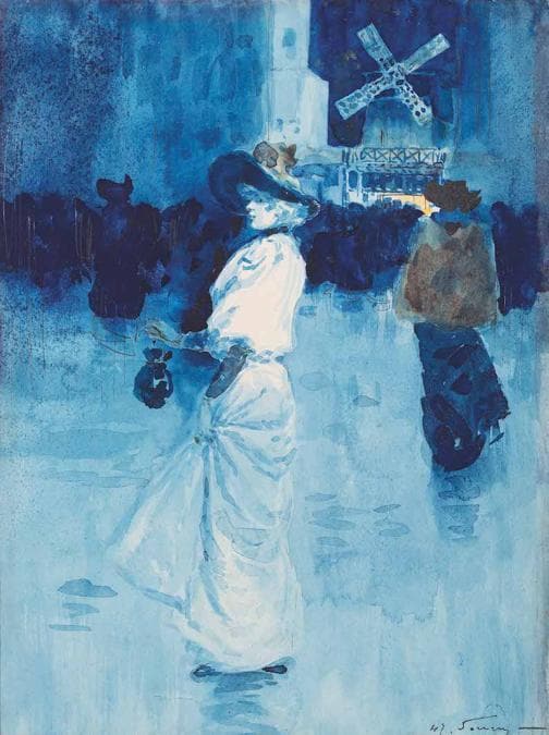 HENRY SOMM, Femmes devant le Moulin Rouge, acquerello su carta, Svizzera, Collezione Michel & Sonja Langenstein 