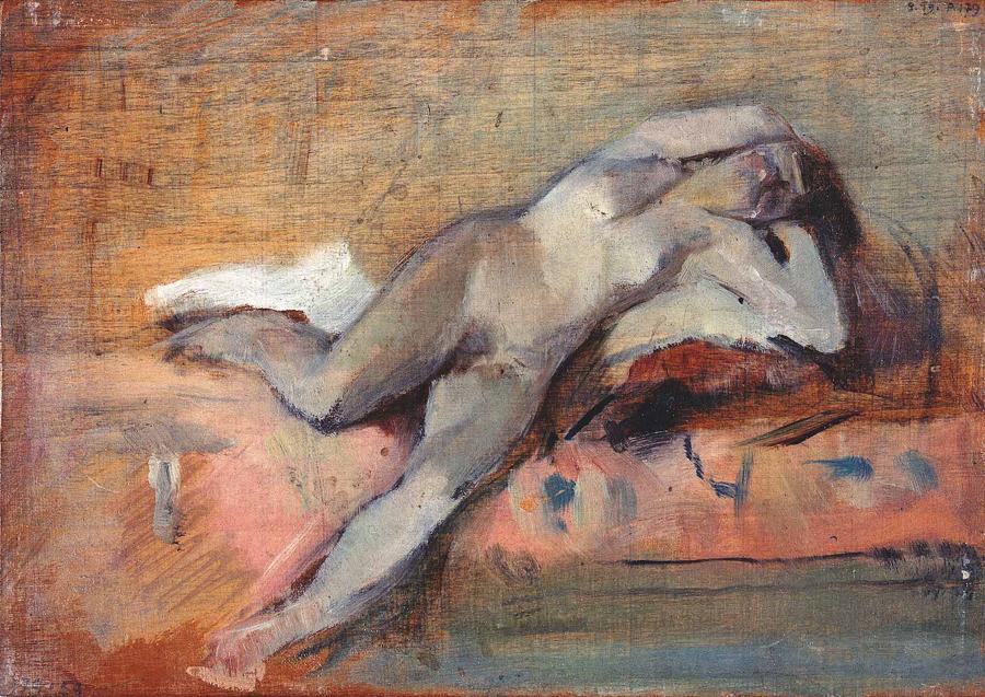 HENRI DE TOULOUSE-LAUTREC, Étude de nu - Femme renversée sur un divan, 1882, olio su cartone, Albi, Musée Toulouse-Lautrec