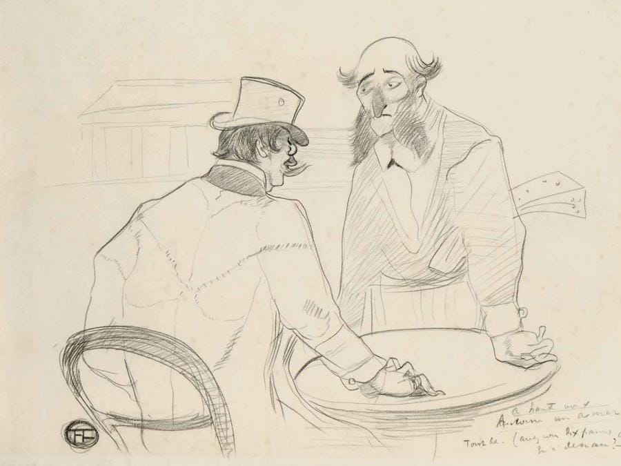 HENRI DE TOULOUSE-LAUTREC, Au café de Bordeaux, 1900, grafite su carta, Albi, Musée Toulouse-Lautrec