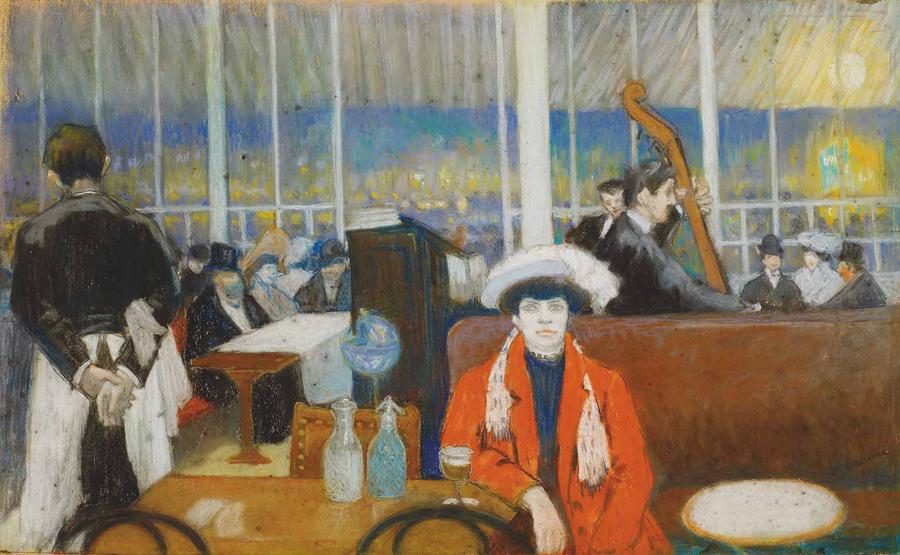 CHARLES DUFRESNE, Au Moulin Rouge - Scène de cabaret, 1900 circa, pastello su carta, Gray, Musée Baron Martin