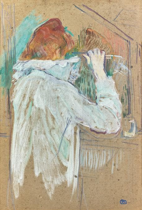 Henri de Toulouse-Lautrec, Femme se frisant, 1890 circa, olio su cartone. Tolosa, Musée des Augustins. © Mairie de Toulouse, Musée des Augustins / foto Daniel Martin