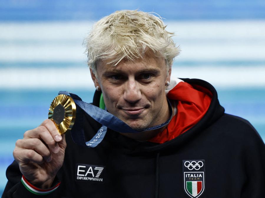 28 luglio 2024 - l’italiano medaglia d’Oro Nicolo Martinenghi dopo la vittoria. (REUTERS/Clodagh Kilcoyne)