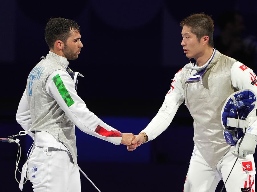 29 luglio  2024 -  Filippo Macchi e Cheung Ka Long durante la finale di  fioretto individuale maschile. (Photo by Spada/LaPresse) 