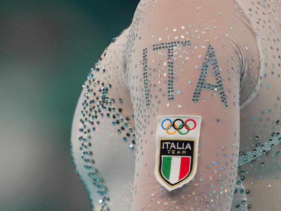 30 luglio  2024 - Il logo dell’Italia durante la finale di ginnastica artistica della squadra femminile. (Photo by Spada/LaPresse) 