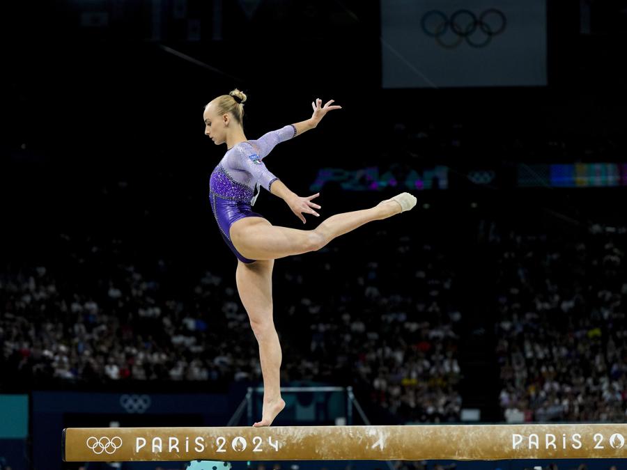5 agosto 2024   - Alice D'Amato, Oro nella specialità Ginnastica artistica, trave. (AP Photo/Francisco Seco) Associated Press/LaPresse