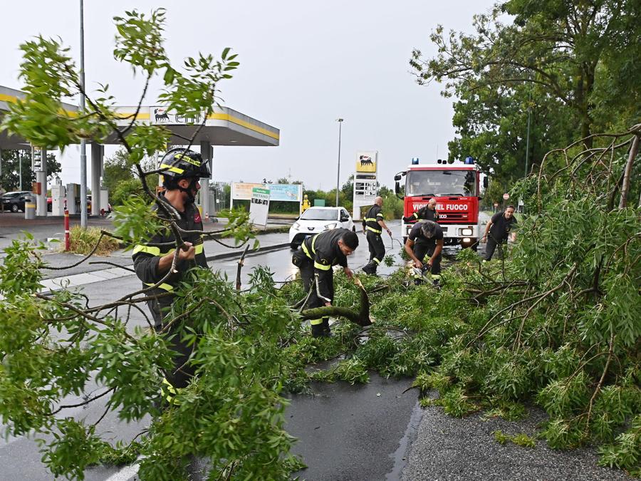 Alberi caduti e allagamenti causati dal nubifragio che ha interessato Torino. (ANSA/ALESSANDRO DI MARCO)