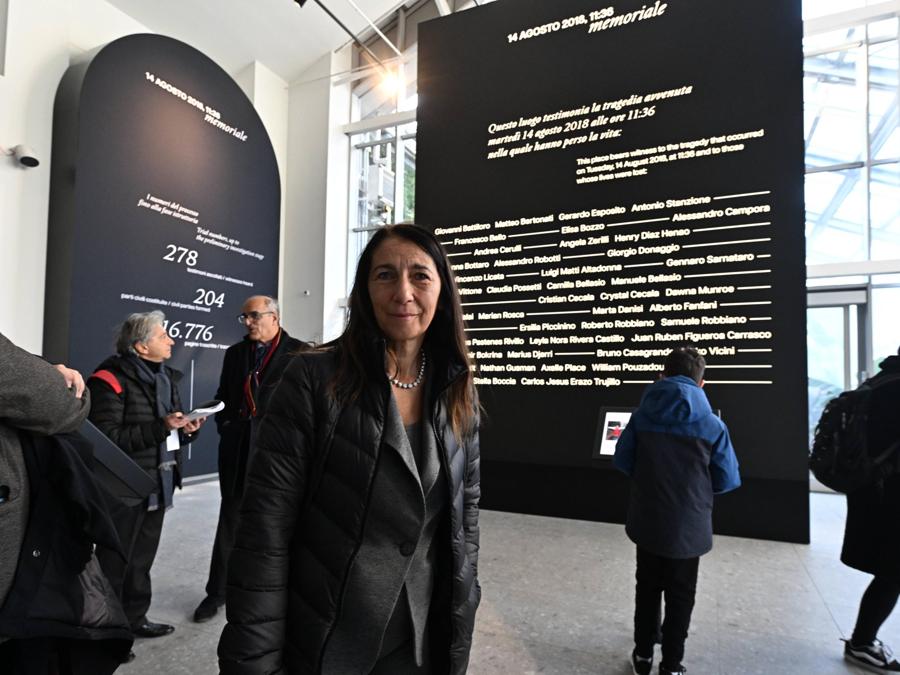 Egle possetti presidente del comintato vittime del crollo di ponte Morandi, durante l'inagurazione del memoriale per le 44 vittime.  ANSA/LUCA ZENNARO