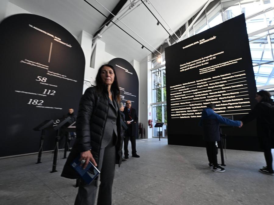 Egle possetti presidente del comintato vittime del crollo di ponte Morandi, durante l'inagurazione del memoriale per le 44 vittime.  ANSA/LUCA ZENNARO