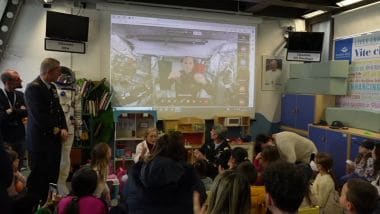 Space, Philade communicates with young patients at the Bambino Gesù Hospital in Rome