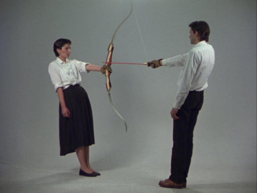 Ulay/Marina Abramović, Rest Energy, 1980, video 16mm trasferito su supporto digitale (colore, sonoro), 4'04”. Amsterdam, LIMA Foundation. Courtesy of Marina Abramović Archives e LIMA, MAC/2017/034. Credit: © Ulay/Marina Abramović. Courtesy of Marina Abramović Archives. Marina Abramović by SIAE 2018.