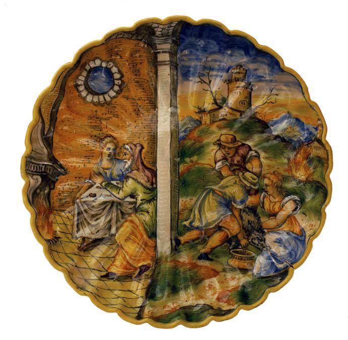 Piva & C. una rara crespina in maiolica istoriata di Mastro Domenico con l’allegoria del mese di dicembre (Venezia, seconda metà de secolo XVI, diametro 31 cm), per la quale sono richiesti 23mila euro