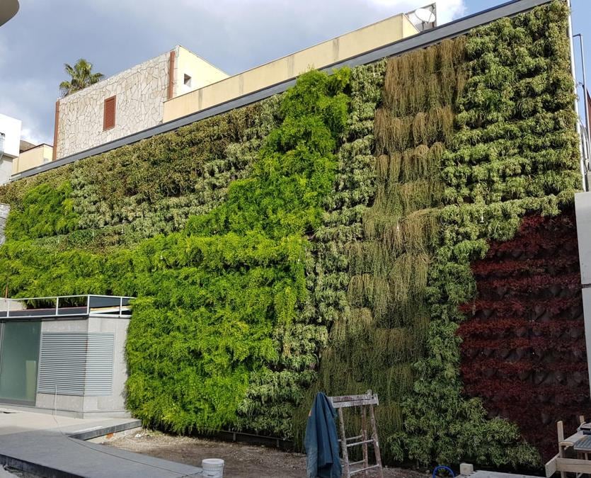 A Catania, il progettista Alfio Sciacca ha trasformato una facciata di un condominio di 12 unità abitative con l'inserimento di una parete verde per migliorare anche le prestazioni acustiche e termiche dell'involucro. Il sistema scelto è il Wall Green. L'intervento è stato realizzato dall'azienda Planeta. Il costo complessivo dell'intervento (comprensivo di impianto di irrigazione, fertiirrigazione e illuminazione) è di 42mila euro