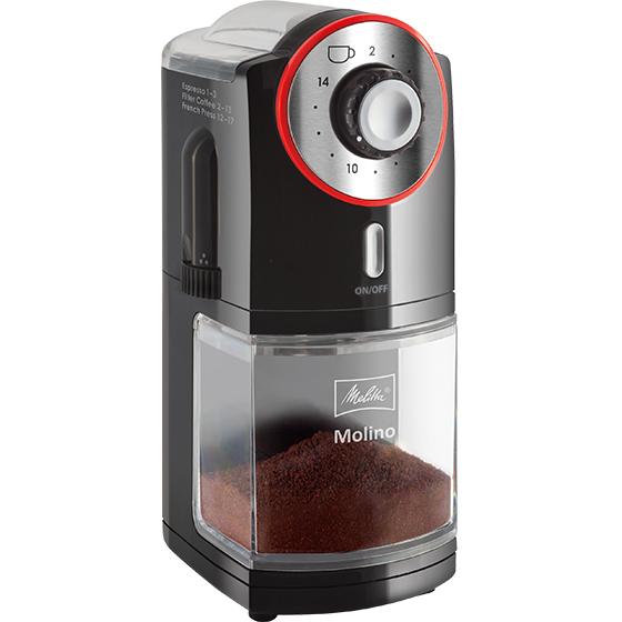Melitta, Molino, macinacaffè per espresso o per caffè americano, lungo, con una capacità di 200 grammi e ben 17 livelli di macinatura in modo da avere l'ideale grana secondo il tipo di bevanda scelto; la quantità del caffè è regolabile da 2 a 14 tazze; il contenitore è removibile. Euro 70