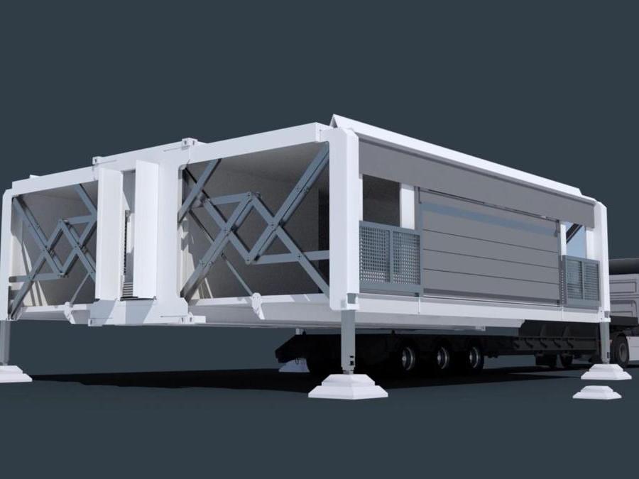 Lo studio inglese Ten Fold Engineering di Oxfordshire ha brevettato un modulo abitativo, disponibile in più versioni, che si trasporta a bordo di un camion per poi dischiudersi in pochi minuti arrivata a destinazione. (www.tenfoldengineering.com)
